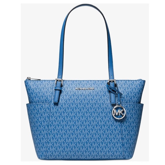 Michael Kors Handbags - NWT Michael Kors Heritage Blue Jet Set Top Zip Tote